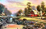 Thomas Kinkade Sunset at Riverbend Farm painting
